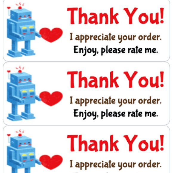 Robot Thank You Stickers Labels Valentine's Day - Picture 1 of 2